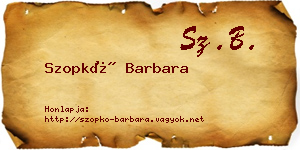 Szopkó Barbara névjegykártya
